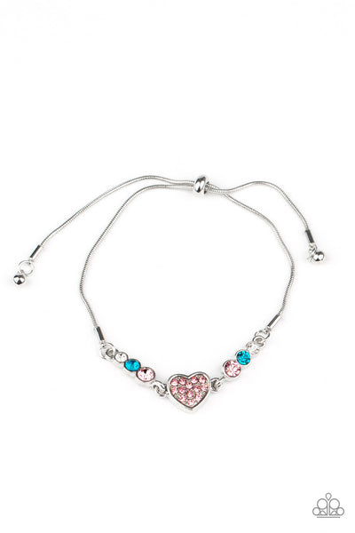 Big-Hearted Beam - Paparazzi - Multi Pink, Blue and White Rhinestone Heart Sliding Bracelet