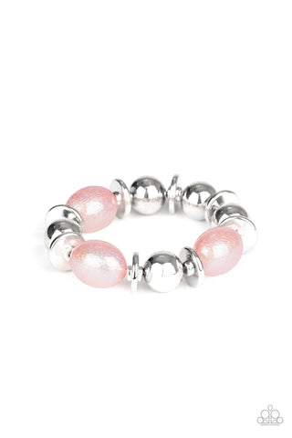 Big League Luster - Paparazzi - Pink Iridescent Oval Bead Stretchy Bracelet