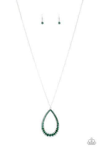 Big Ticket Twinkle - Paparazzi - Green Rhinestone Teardrop Pendant Necklace