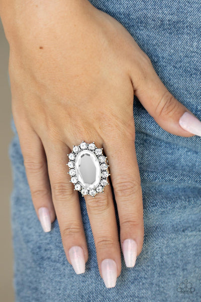 Bling Of All Bling - Paparazzi - White Oval Gem Rhinestone Silver Ring