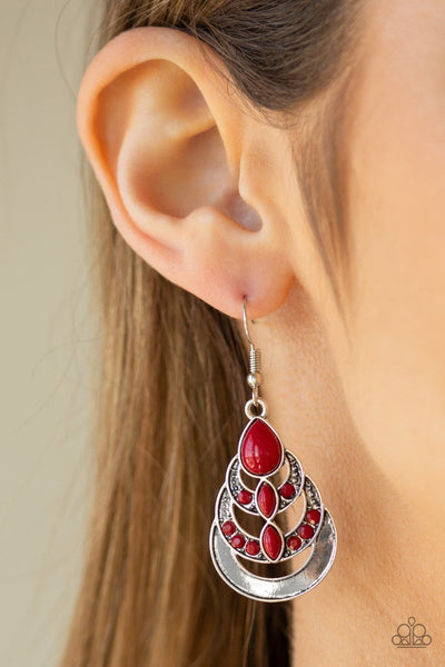 Boho Brilliance - Paparazzi - Red Bead Silver Frame Earrings