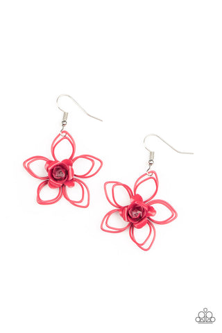 Botanical Bonanza - Paparazzi - Pink Wire Flower Earrings