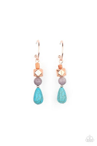 Boulevard Stroll - Paparazzi - Copper Hoop Beaded Turquoise Teardrop Stone Earrings