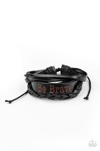 Brave Soul - Paparazzi - Black Leather Stamped "Be Brave" Sliding Knot Bracelet