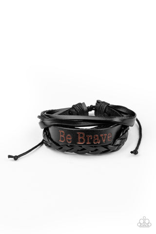 Brave Soul - Paparazzi - Black Leather Stamped "Be Brave" Sliding Knot Bracelet