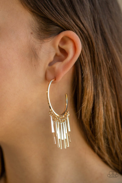 Bring The Noise - Paparazzi - Gold Hoop Fringe Earrings