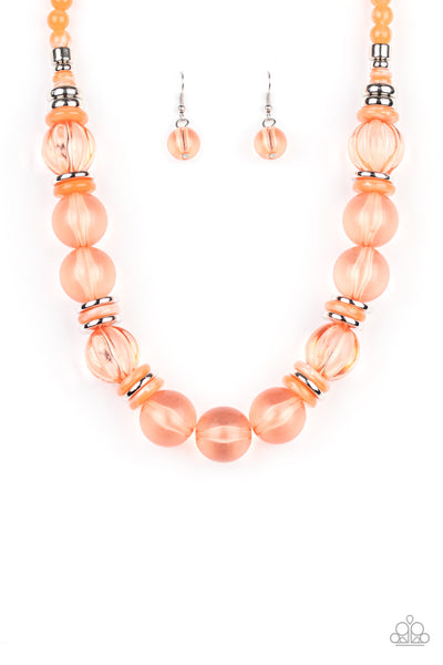 Bubbly Beauty - Paparazzi - Orange Acrylic and Silver Bead Short Necklace