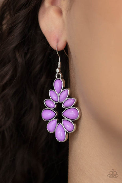 Burst Into TEARDROPS - Paparazzi - Purple Bead Silver Floral Earrings
