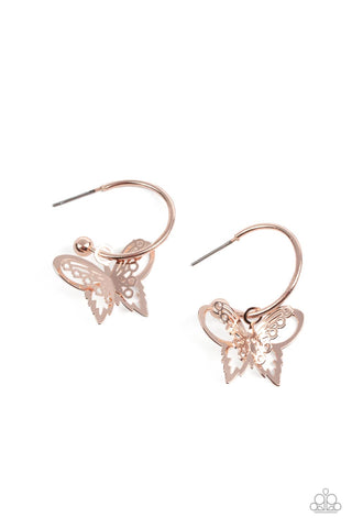 Butterfly Freestyle - Paparazzi - Rose Gold Dainty Hoop Butterfly Earrings