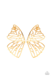 Butterfly Frills - Paparazzi - Gold Butterfly Wing Post Earrings