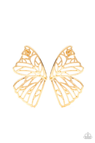 Butterfly Frills - Paparazzi - Gold Butterfly Wing Post Earrings