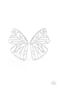 Butterfly Frills - Paparazzi - Silver Butterfly Wing Post Earrings Life of the Party Exclusive