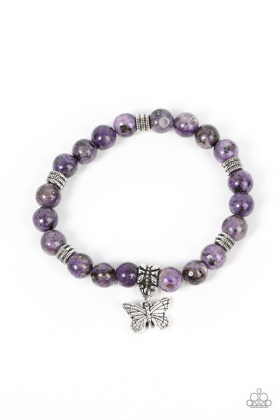 Butterfly Nirvana - Paparazzi - Purple Amethyst Stone Butterfly Charm Stretchy Bracelet