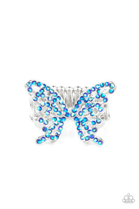 Butterfly Orchard - Paparazzi - Blue Iridescent Rhinestone Butterfly Ring