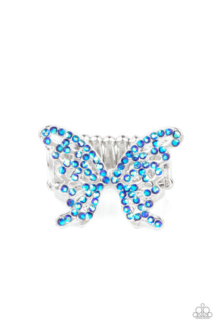 Butterfly Orchard - Paparazzi - Blue Iridescent Rhinestone Butterfly Ring