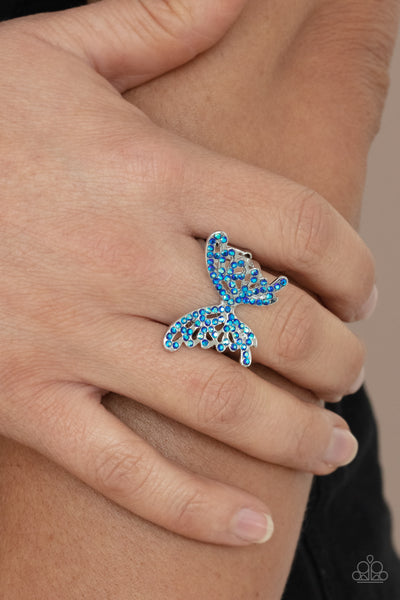 Butterfly Orchard - Paparazzi - Blue Iridescent Rhinestone Butterfly Ring