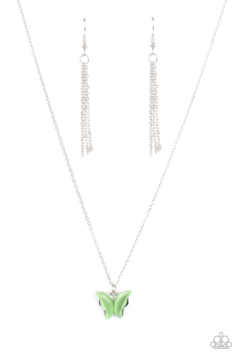 Butterfly Prairies - Paparazzi - Green Cat's Eye Moonstone Butterfly Pendant Necklace