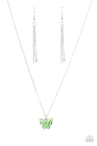 Butterfly Prairies - Paparazzi - Green Cat's Eye Moonstone Butterfly Pendant Necklace