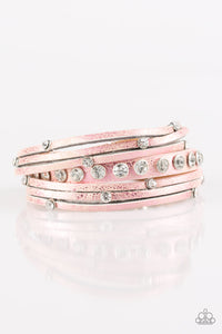 CATWALK It Off - Paparazzi - Pink Shimmer Leather Wrap Snap Bracelet