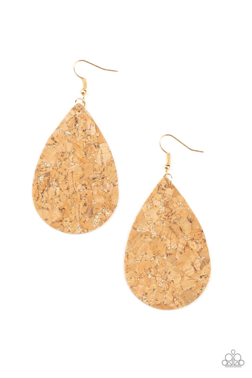 CORK It Over - Paparazzi - Gold Fleck Teardrop Cork Earrings