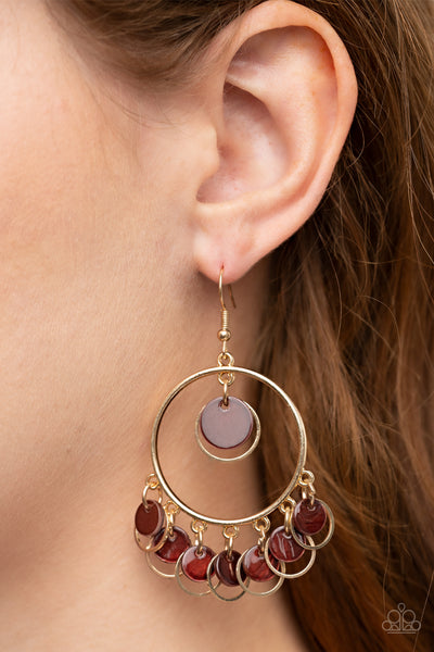 Cabana Charm - Paparazzi - Brown Shell-like Disc Gold Earrings