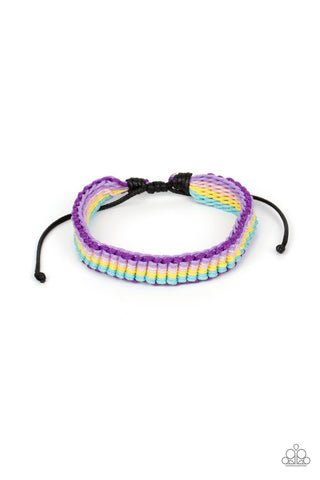 Campfire Craft - Paparazzi - Multi Purple Blue Pink Yellow Thread Sliding Knot Bracelet