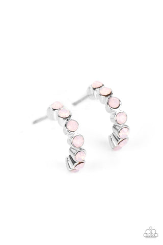 Carefree Couture - Paparazzi - Pink Opalescent Rhinestone Silver Small Hoop Earrings