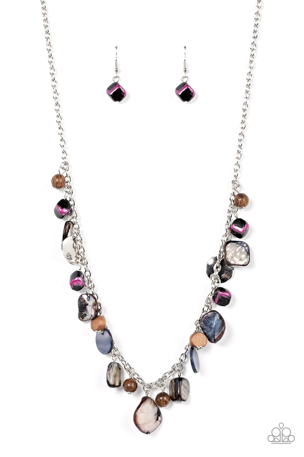 Caribbean Charisma - Paparazzi - Pink Iridescent Shell Multi Rock Silver Necklace