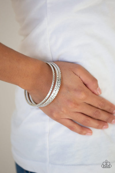 Casually Couture - Paparazzi - Silver Hammered Bangle Bracelets