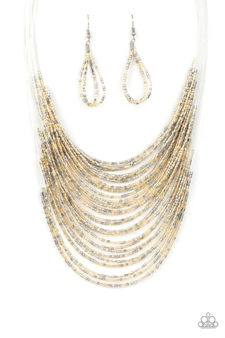 Catwalk Queen - Paparazzi - Multi Metallic Gold and Silver Seed Bead Necklace