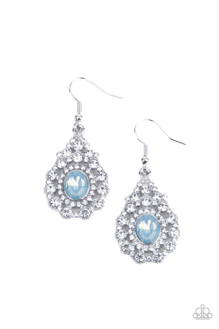 Celestial Charmer - Paparazzi - Blue Opalescent Gem White Rhinestone Dainty Teardrop Earrings