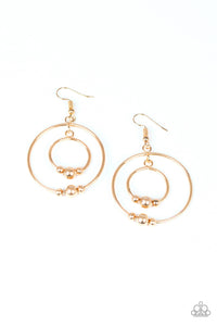 Center of Attraction - Paparazzi - Gold Bead Hoop Earrings