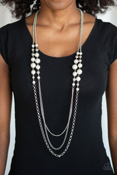 Charmingly Colorful - Paparazzi - White Pearl and Silver Bead Necklace