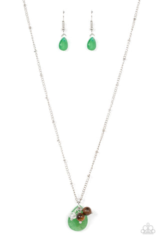 Cherokee Canyon - Paparazzi - Green Jade Tiger's Eye Bead Silver Cluster Teardrop Necklace