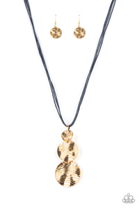 Circulating Shimmer - Paparazzi - Blue Cord Gold Hammered Stacked Discs Necklace