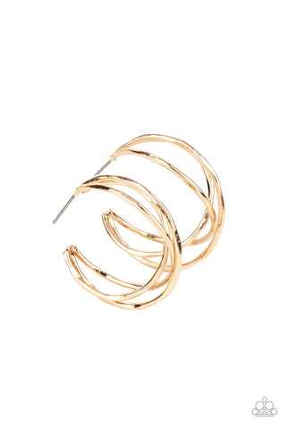 City Contour - Paparazzi - Gold Crossed Bar Hoop Earrings