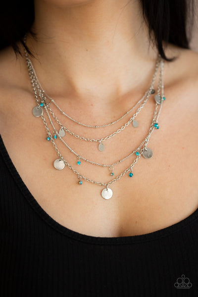 Classic Class Act - Paparazzi - Blue Rhinestone Silver Disc Tiered Necklace