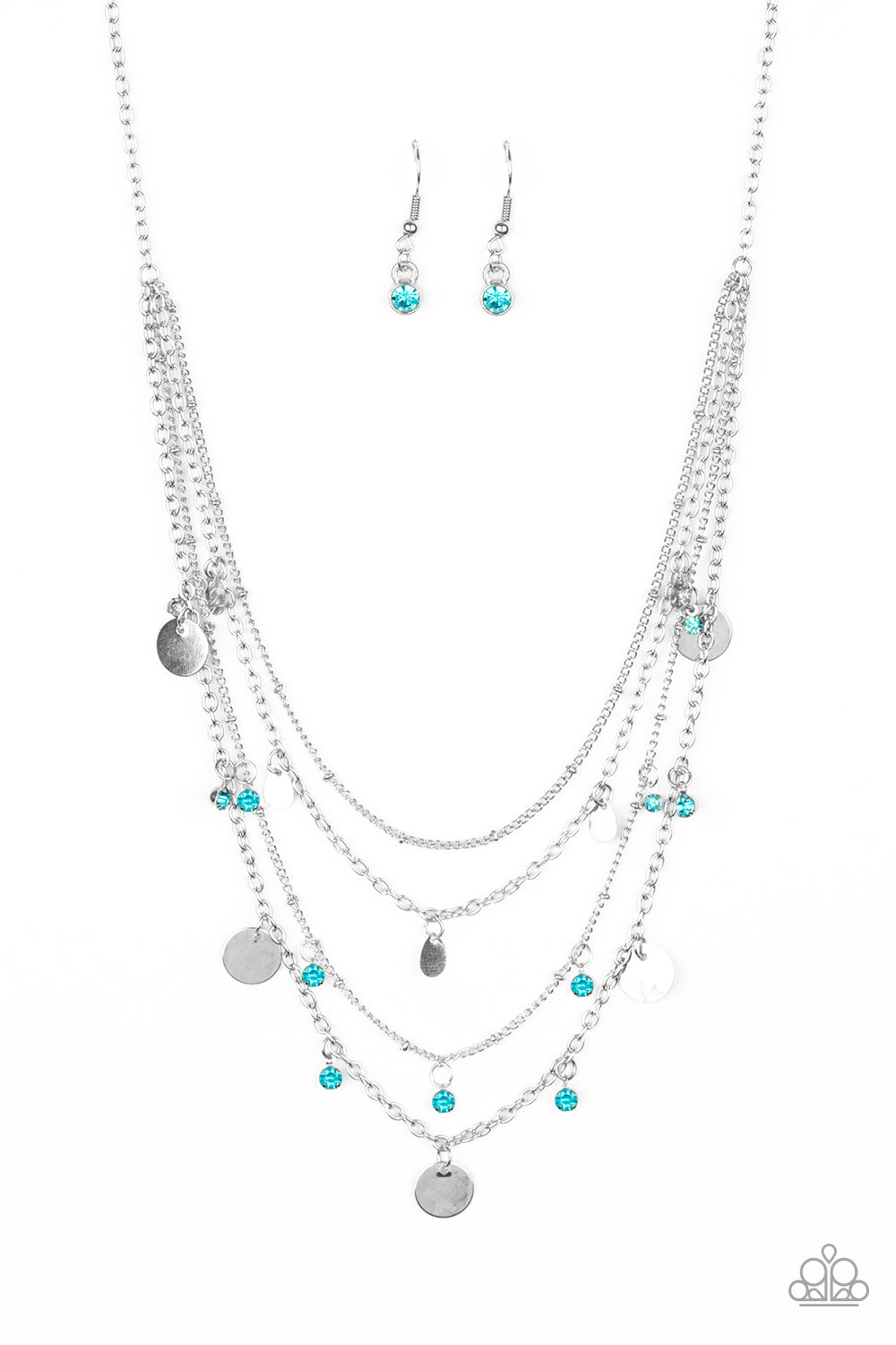 Classic Class Act - Paparazzi - Blue Rhinestone Silver Disc Tiered Necklace