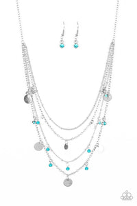 Classic Class Act - Paparazzi - Blue Rhinestone Silver Disc Tiered Necklace