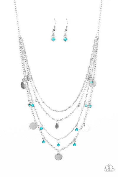 Classic Class Act - Paparazzi - Blue Rhinestone Silver Disc Tiered Necklace