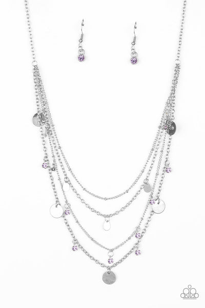 Classic Class Act - Paparazzi - Purple Rhinestone Silver Disc Tiered Necklace