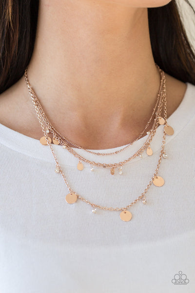 Classic Class Act - Paparazzi - Rose Gold Disc and Teardrop Necklace