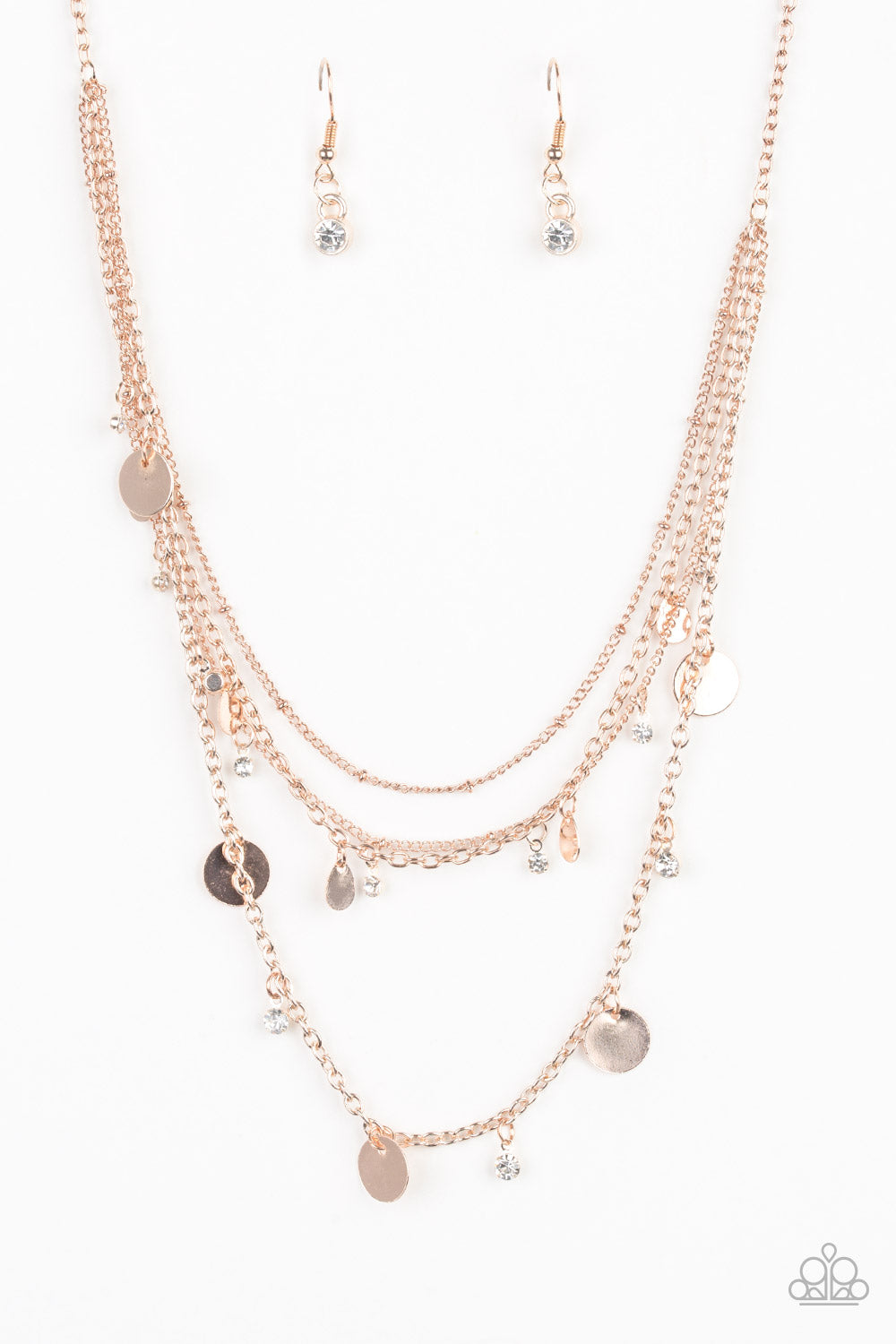 Classic Class Act - Paparazzi - Rose Gold Disc and Teardrop Necklace