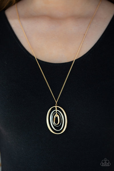 Classic Convergence - Paparazzi - Gold Silver Gunmetal Oval Pendant Necklace