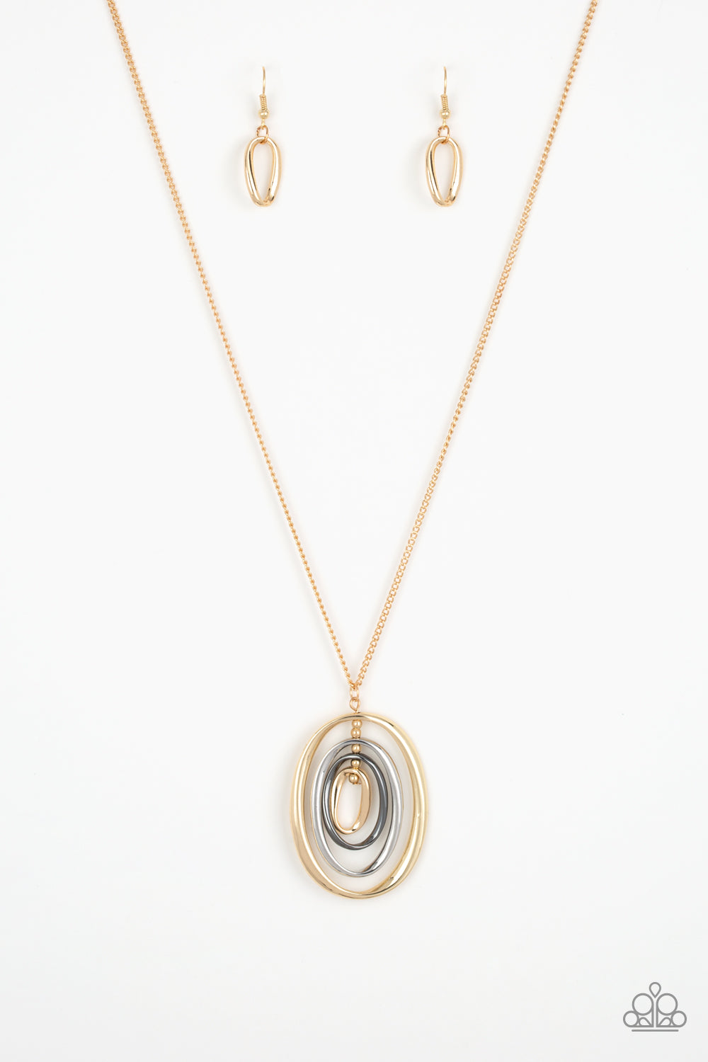 Classic Convergence - Paparazzi - Gold Silver Gunmetal Oval Pendant Necklace