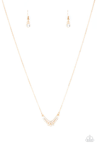 Classically Classic - Paparazzi - Gold Dainty White Rhinestone Pendant Necklace