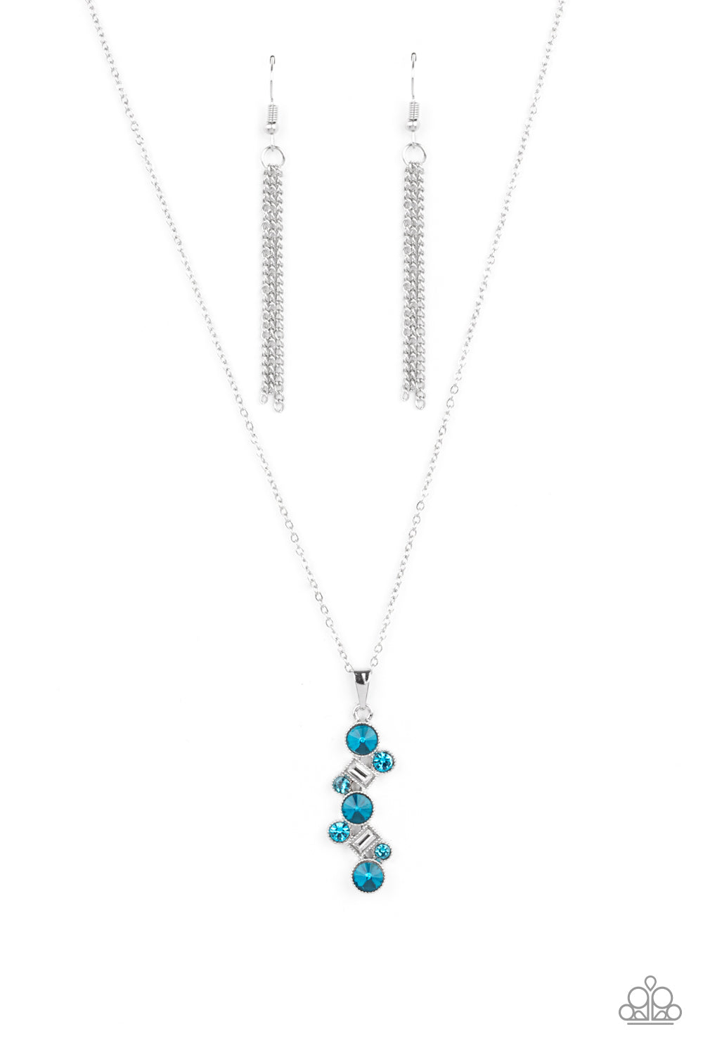 Classically Clustered - Paparazzi - Blue and White Rhinestone Cluster Pendant Necklace