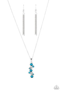 Classically Clustered - Paparazzi - Blue and White Rhinestone Cluster Pendant Necklace