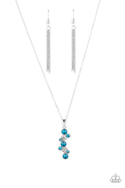 Classically Clustered - Paparazzi - Blue and White Rhinestone Cluster Pendant Necklace