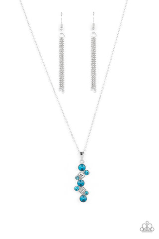 Classically Clustered - Paparazzi - Blue and White Rhinestone Cluster Pendant Necklace